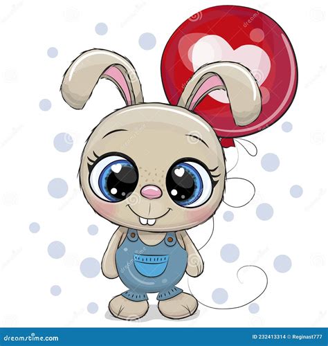 Cute Cartoon Rabbit With Red Balloon Stock Vector Illustration Of