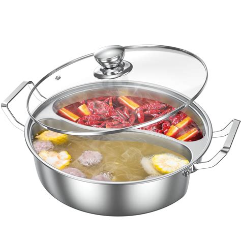 MyLifeUNIT Shabu Shabu Pot 4 5 Qt Stainless Steel Hot Pot With Weldless Divider 12 Inches Dual