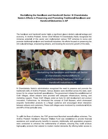 Revitalizing The Handloom And Handicraft Sector N Chandrababu Naidu S