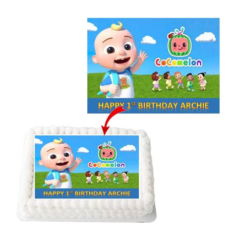 Cocomelon Personalized Edible A Rectangle Size Birthday Cake Topper