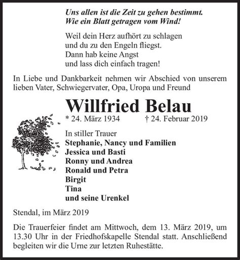 Traueranzeigen Von Willfried Belau Abschied Nehmen De