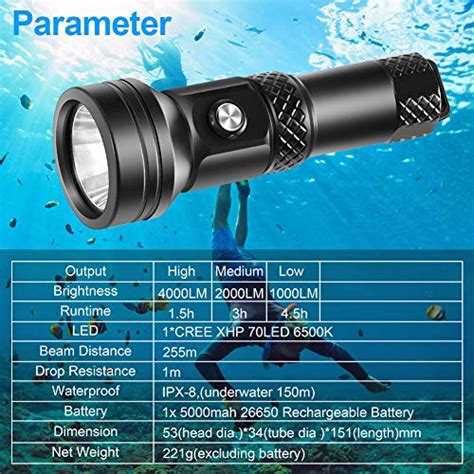 VOLADOR Scuba Diving Flashlight DF40 4000 Lumen Underwater Dive Light