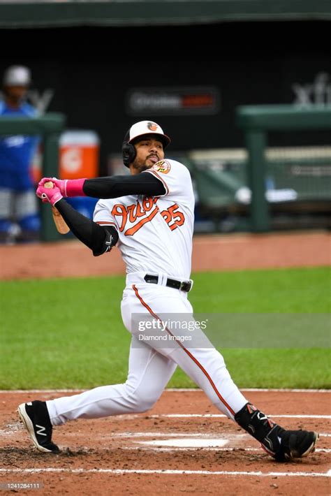 Anthony Santander of the Baltimore Orioles bats during the third ...