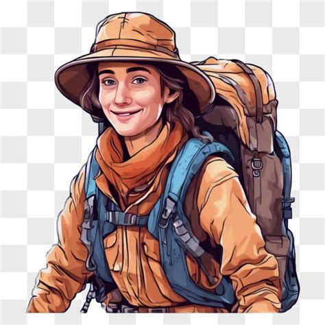 Download Young Woman Outdoors With Backpack Hat And Scarf Cartoons Online Creative Fabrica