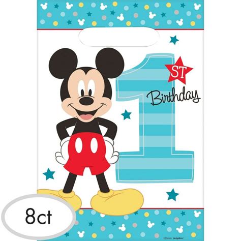 Mickey Mouse 1st Birthday Loot Bags Pack Of 8 Party Supplies Who