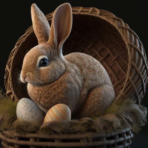 Cute Easter Bunny Eggs Sitting Basket Stock Illustrations Cute