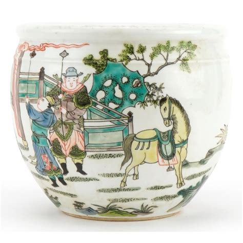 Chinese Porcelain Jardiniere Hand Painted In The Famille Verte Palette