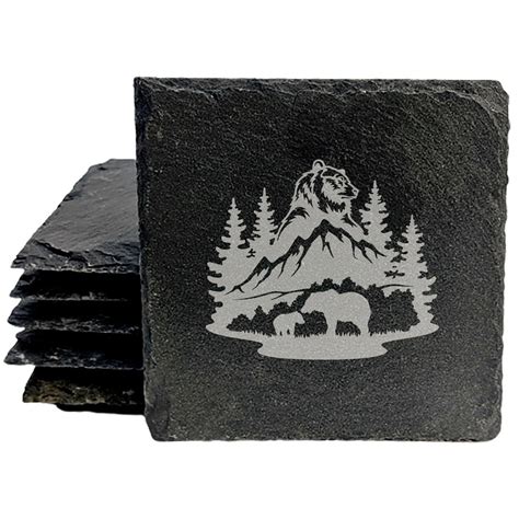 Bear Hug Adventure Slate Coasters Set Laser Etched Male Bear