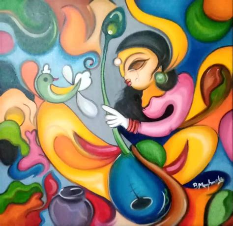 Meera, Playing sitar handpainted oil painting for wall | OIL ON CANVAS ...