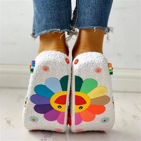 Colorful Smile Sunflower Emblished Beach Slippers Women Casual Flats