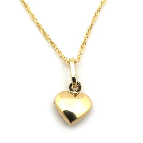 14k Yellow Gold Tiny Puffed Heart Pendant Necklace 22 Made Of Solid