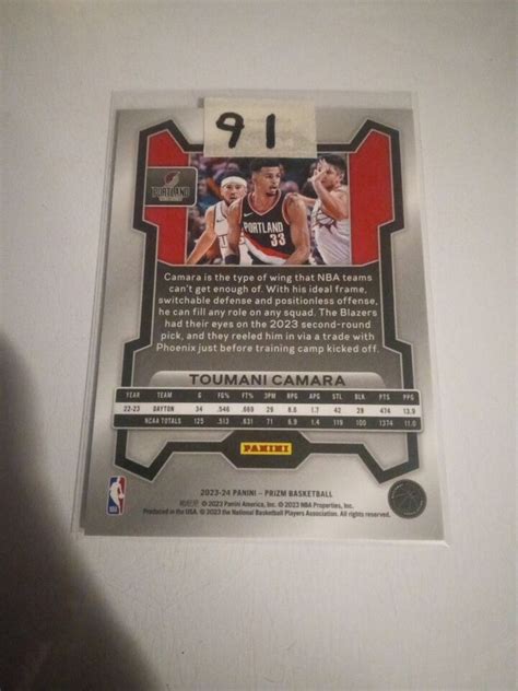 Panini Prizm Basketball Toumani Camara Silver Rookie Card Rc