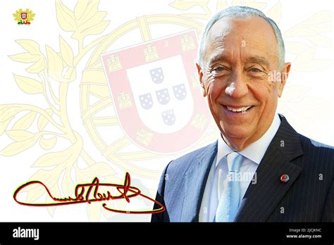 Marcelo Rebelo De Sousa Coat Of Arms Of Portugal And Signature Stock