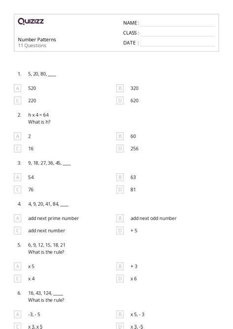 50 Number Patterns Worksheets For 5th Grade On Quizizz Free And Printable