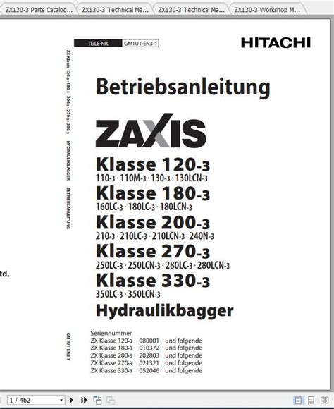 Hitachi Excavator Zaxis Zx Shop Manual