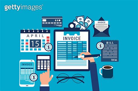 Invoice Concept Man At Table Calculations On Payment Bills Receipts