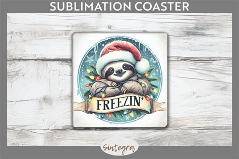 Christmas Vintage Freezin Sloth Entangled Square Coaster Su