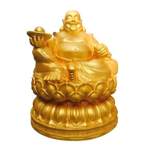 Polished Golden Fiber Laughing Buddha Statue For Decoration At Rs