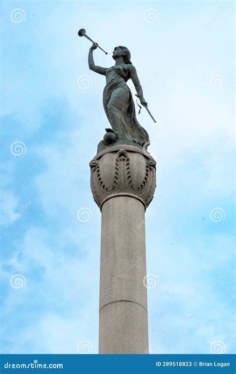 Closeup View of the Call To Arms, a 17-foot Bronze Statue of the Goddess Columbia. she Stands on ...