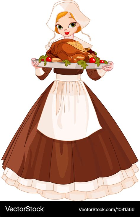 Pilgrim Girl With Plate Royalty Free Vector Image