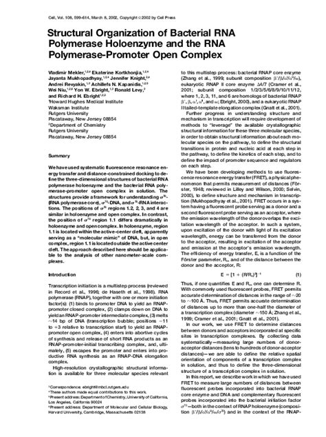 Pdf Structural Organization Of Bacterial Rna Polymerase Holoenzyme And The Rna Polymerase