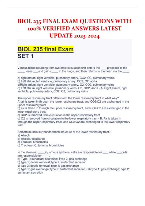 Biol Final Exam Questions With Verified Answers Latest Update