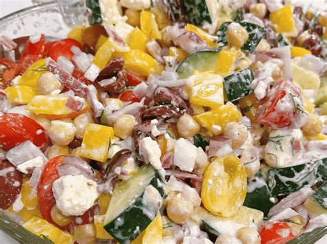 Greek Chickpea Salad Tzatziki Dressing Salad Recipes Butter Be Tasty