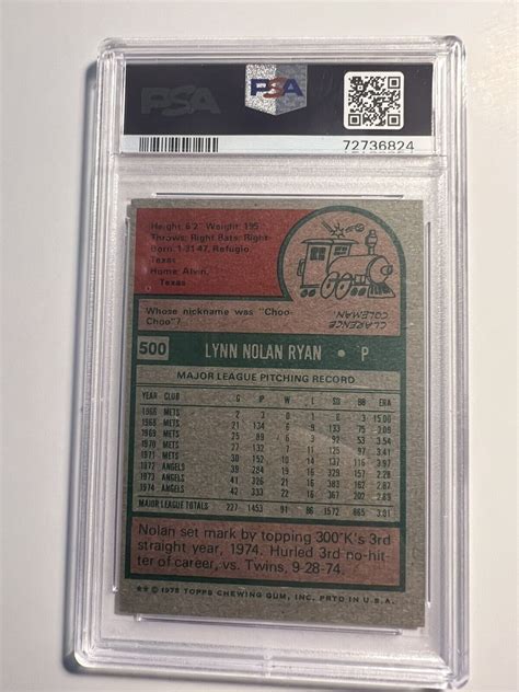 1975 Topps Nolan Ryan 500 Vg Ex 4 Psa Graded Ebay