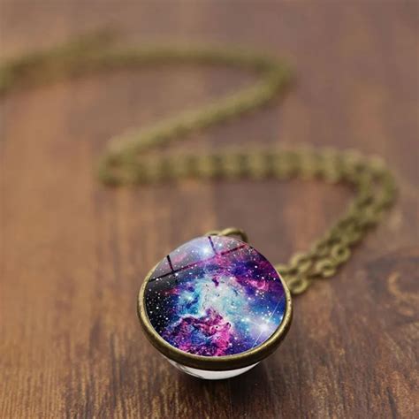 Time Gem Nebula Galaxy Planet Universe Necklace Double Sided Glass Ball