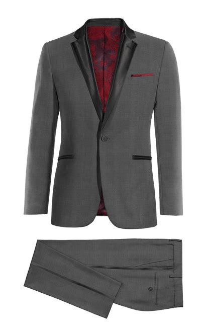 Iron Gray Essential Tuxedo With Pocket Square Black Lapel