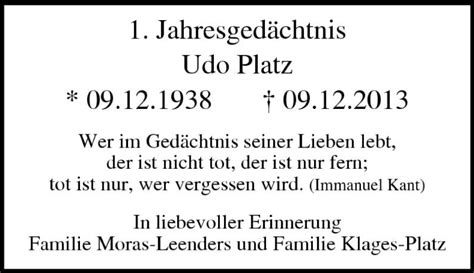 Traueranzeigen Von Udo Platz Trauer In NRW De