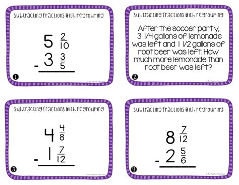 Th Grade Subtract Fractions With Regrouping Task Cards The Teacher