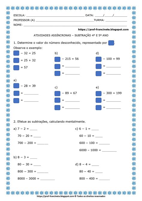 Blog da Profa Francinete Atividades Assíncronas Subtração 4º e 5º ano