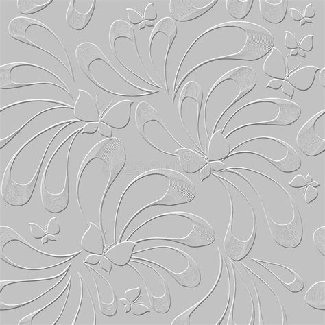 Floral Textured Emboss 3d Seamless Pattern Abstract Embossed Line Art