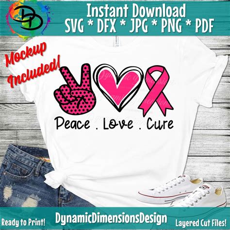 Peace Love Cure Svg Breast Cancer Svg Breast Cancer Ribbon Cancer S