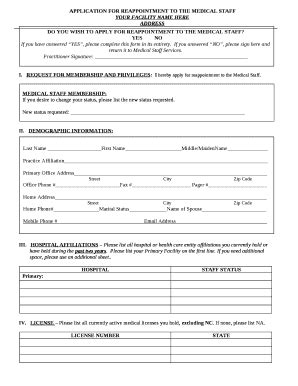 Application For Reappointment To The Medical Staff Doc Template Pdffiller