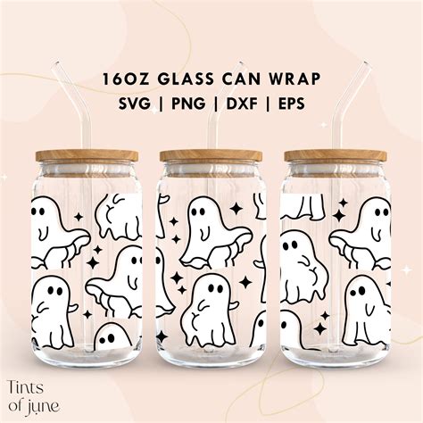 Ghost Libby Glass Wrap Ghost Glass Can Svg Cute Ghost Svg Etsy