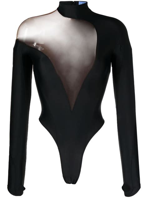 Mugler Body Asimmetrico Con Inserti Semi Trasparenti Farfetch