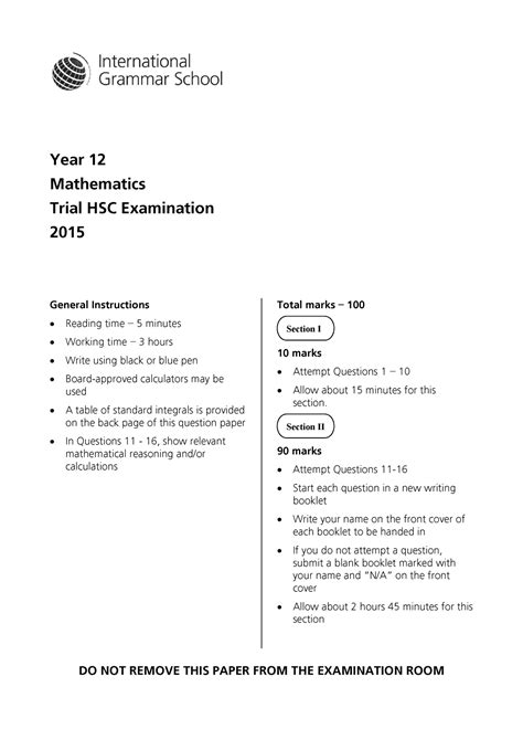 2015 2U International Grammer School Trial With Solutions Year 12