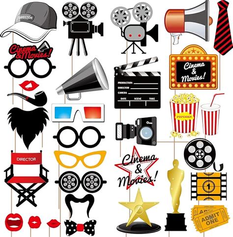 Dusenly 31pcs Hollywood Photo Booth Props Hollywood Style Movie Night