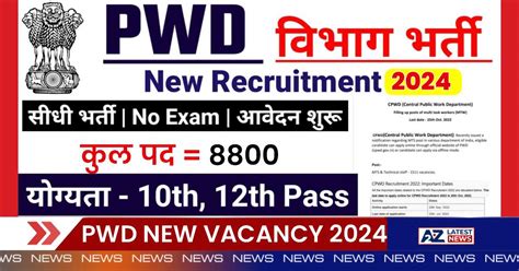 Pwd New Vacancy 2024 लोक निर्माण विभाग ने घोषित की है कि 8800 क्लर्क