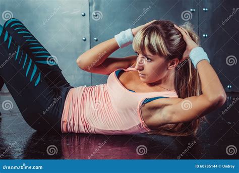 Athlete Woman Doing Abdominal Crunches Exercise Stock Photo Image Of