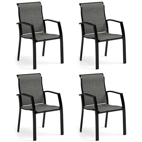 Phi Villa Grey Stationary Sling Aluminum Outdoor Dining Chair 4 Pack Thd Pv 033 2 The Home Depot