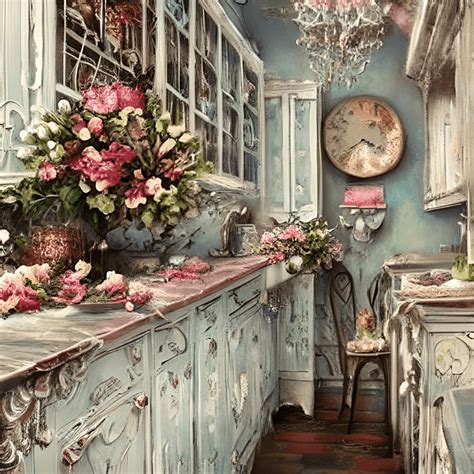 Beautiful Shabby Chic Vintage Kitchen With Glittery Full Background