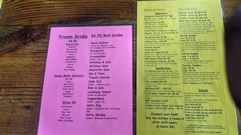 Menu At Decks And Docks Pub And Bar Leesburg