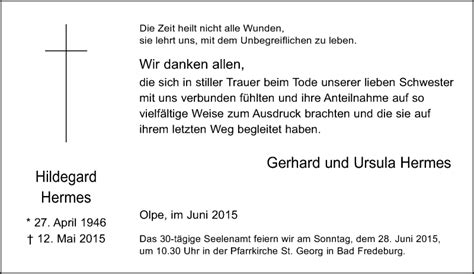 Traueranzeigen Von Hildegard Hermes Trauer In Nrw De