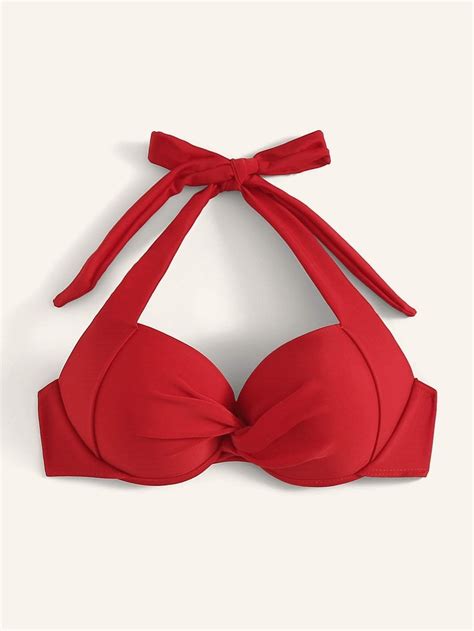 Red Halter Twist Underwire Bikini Top Underwire Bikini Top Bikinis