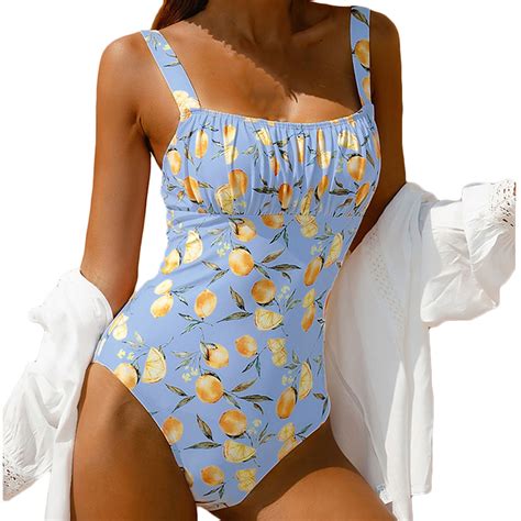 HBYJLZYG One Piece Swimsuit Women Square Neck Bathing Suit Modest Print Bikini High Waist