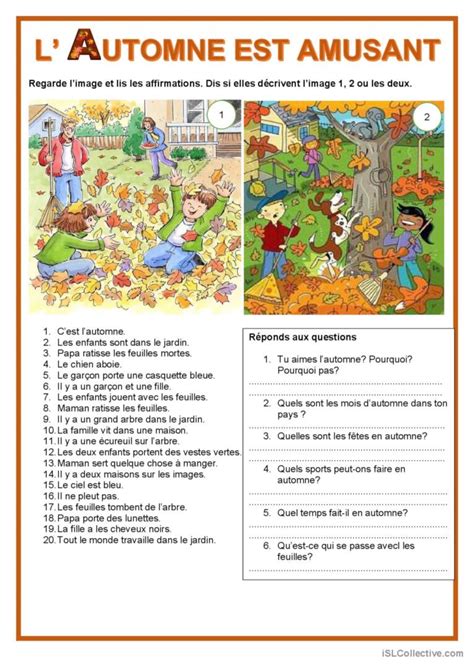 Description image L automne es Français FLE fiches pedagogiques pdf