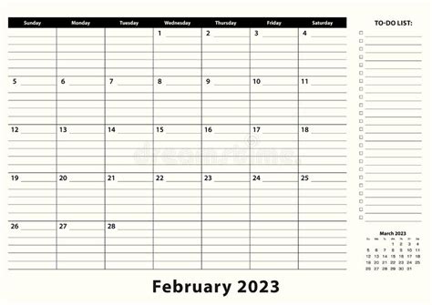 February 2023 Monthly Business Desk Pad Calendar Stock Vector